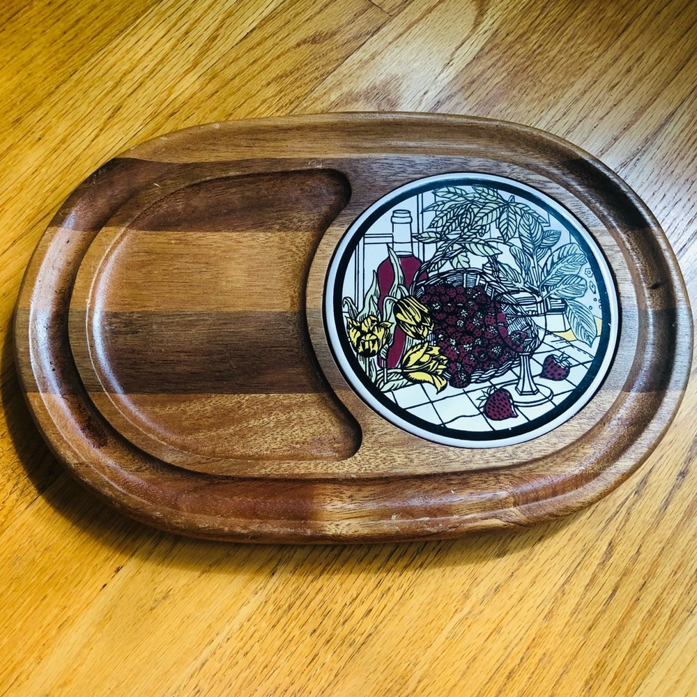 Vintage Retro Wooden Tile Charcuterie Cheese Board